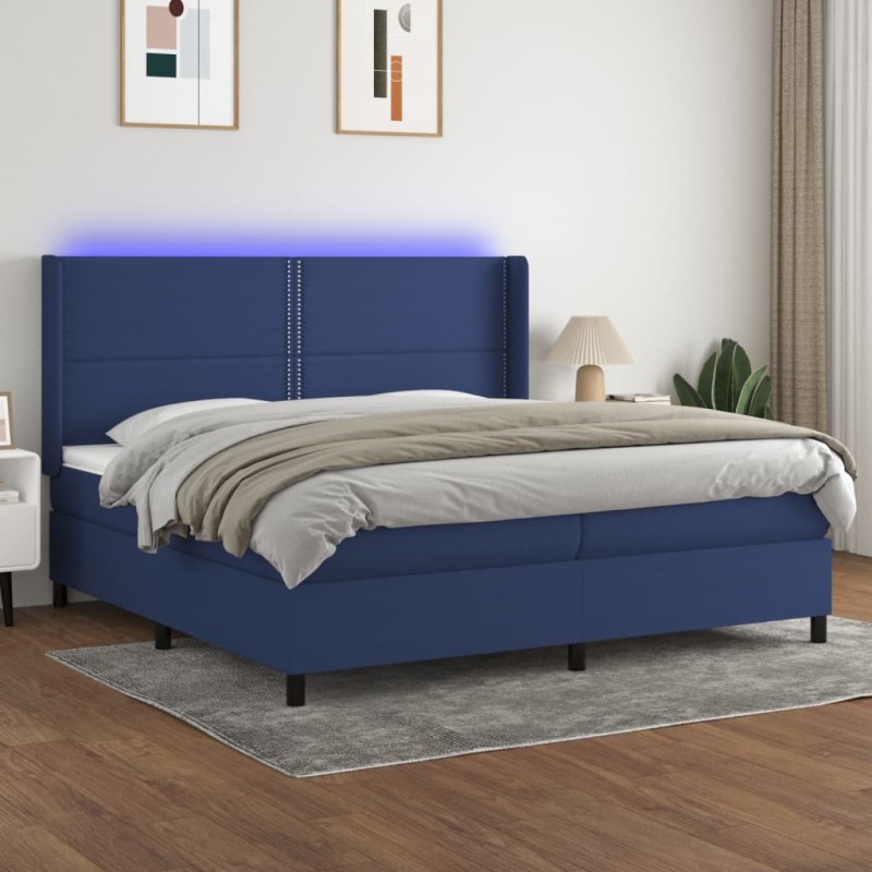 vidaXL Boxspringbett mit Matratze & LED Blau 200x200 cm Stoff vidaXL Boxspringbett mit Matratze & LED Blau 200x200 cm Stoff