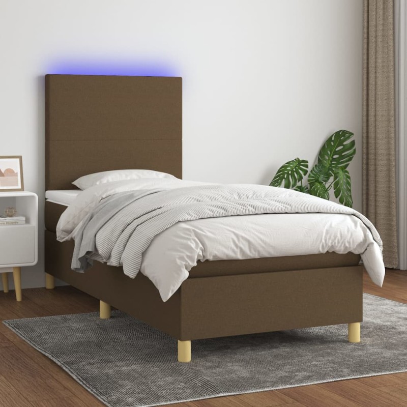 vidaXL Boxspringbett mit Matratze & LED Dunkelbraun 100x200 cm Stoff vidaXL Boxspringbett mit Matratze & LED Dunkelbraun 100x200 cm Stoff