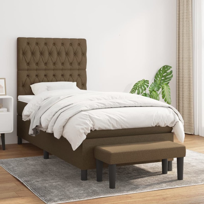 vidaXL Boxspringbett mit Matratze Dunkelbraun 100x200 cm Stoff vidaXL Boxspringbett mit Matratze Dunkelbraun 100x200 cm Stoff