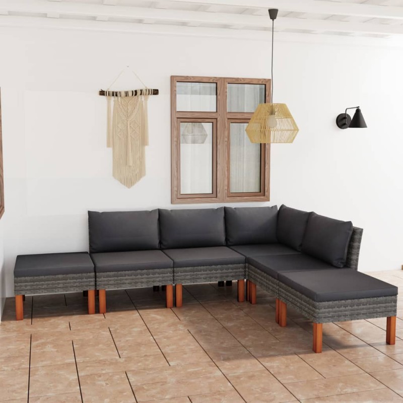6-tlg. Garten-Lounge-Set mit Kissen Poly Rattan Grau 6-tlg. Garten-Lounge-Set mit Kissen Poly Rattan Grau