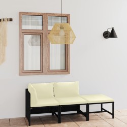 3-tlg. Garten-Lounge-Set mit Kissen Poly Rattan Schwarz