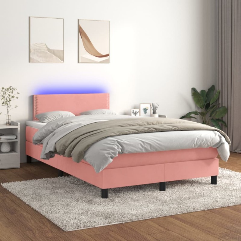 vidaXL Boxspringbett mit Matratze & LED Rosa 120x200 cm Samt vidaXL Boxspringbett mit Matratze & LED Rosa 120x200 cm Samt