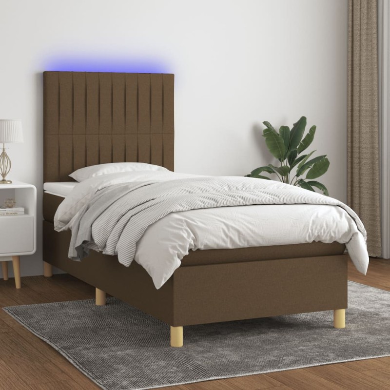 vidaXL Boxspringbett mit Matratze & LED Dunkelbraun 100x200 cm Stoff vidaXL Boxspringbett mit Matratze & LED Dunkelbraun 100x200 cm Stoff