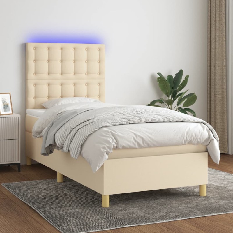 vidaXL Boxspringbett mit Matratze & LED Creme 80x200 cm Stoff vidaXL Boxspringbett mit Matratze & LED Creme 80x200 cm Stoff