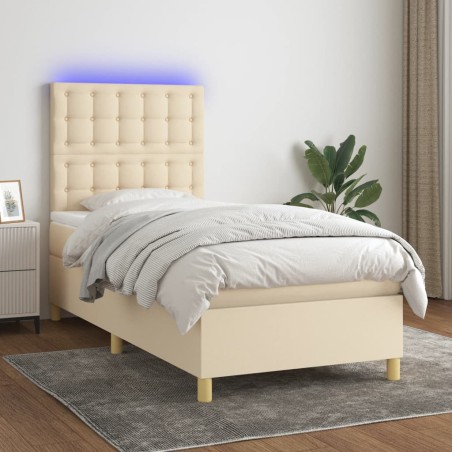 vidaXL Boxspringbett mit Matratze & LED Creme 80x200 cm Stoff