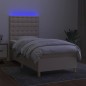 vidaXL Boxspringbett mit Matratze & LED Creme 80x200 cm Stoff vidaXL Boxspringbett mit Matratze & LED Creme 80x200 cm Stoff