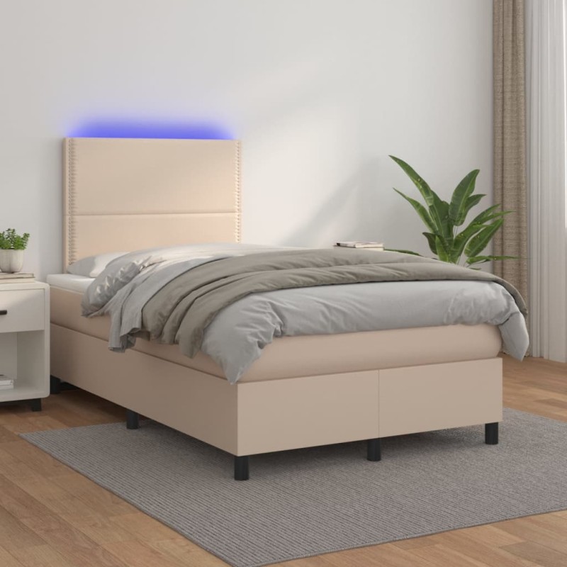 vidaXL Boxspringbett mit Matratze & LED Cappuccino-Braun 120x200cm vidaXL Boxspringbett mit Matratze & LED Cappuccino-Braun 120x200cm