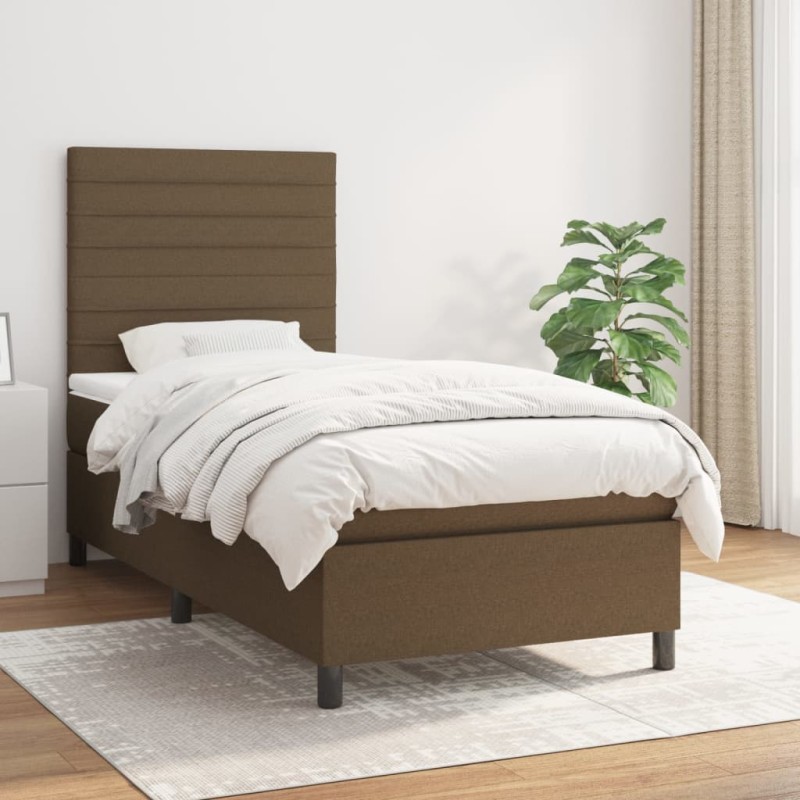 vidaXL Boxspringbett mit Matratze Dunkelbraun 100x200 cm Stoff vidaXL Boxspringbett mit Matratze Dunkelbraun 100x200 cm Stoff