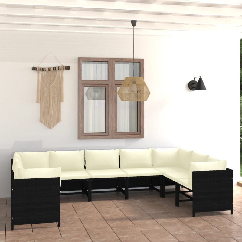 vidaXL 9-tlg. Garten-Lounge-Set mit Kissen Poly Rattan Schwarz vidaXL 9-tlg. Garten-Lounge-Set mit Kissen Poly Rattan Schwarz
