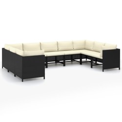 vidaXL 9-tlg. Garten-Lounge-Set mit Kissen Poly Rattan Schwarz