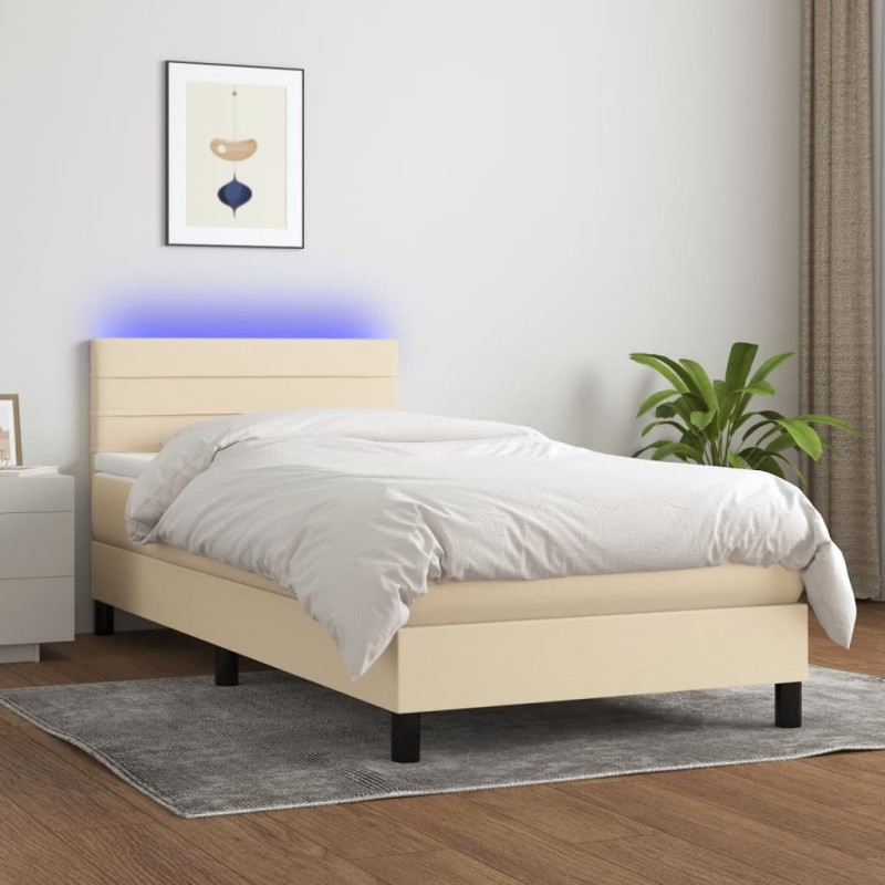 vidaXL Boxspringbett mit Matratze & LED Creme 80x200 cm Stoff vidaXL Boxspringbett mit Matratze & LED Creme 80x200 cm Stoff