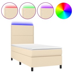 vidaXL Boxspringbett mit Matratze & LED Creme 90x200 cm Stoff