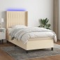 vidaXL Boxspringbett mit Matratze & LED Creme 80x200 cm Stoff vidaXL Boxspringbett mit Matratze & LED Creme 80x200 cm Stoff