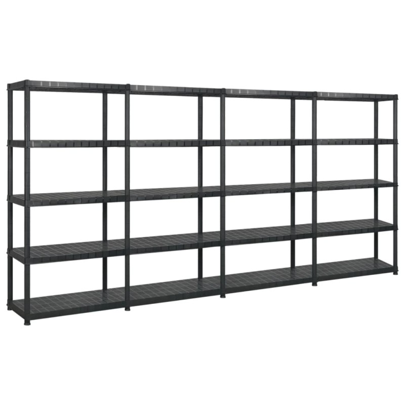 Lagerregal mit 5 Böden Schwarz 340x40x185 cm Kunststoff Lagerregal mit 5 Böden Schwarz 340x40x185 cm Kunststoff