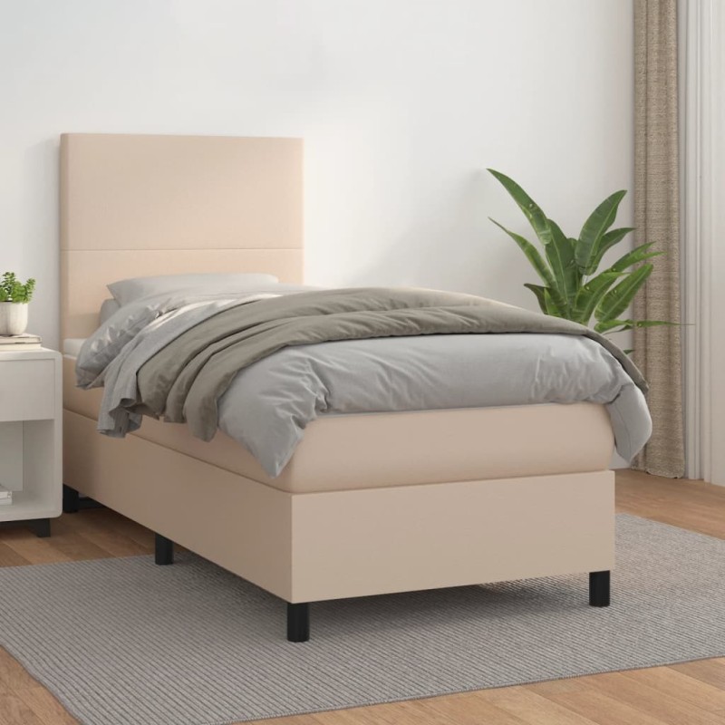vidaXL Boxspringbett mit Matratze Cappuccino-Braun 80x200cm Kunstleder vidaXL Boxspringbett mit Matratze Cappuccino-Braun 80x200cm Kunstleder