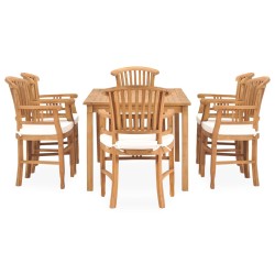 vidaXL 7-tlg. Garten-Essgruppe mit Kissen Massivholz Teak