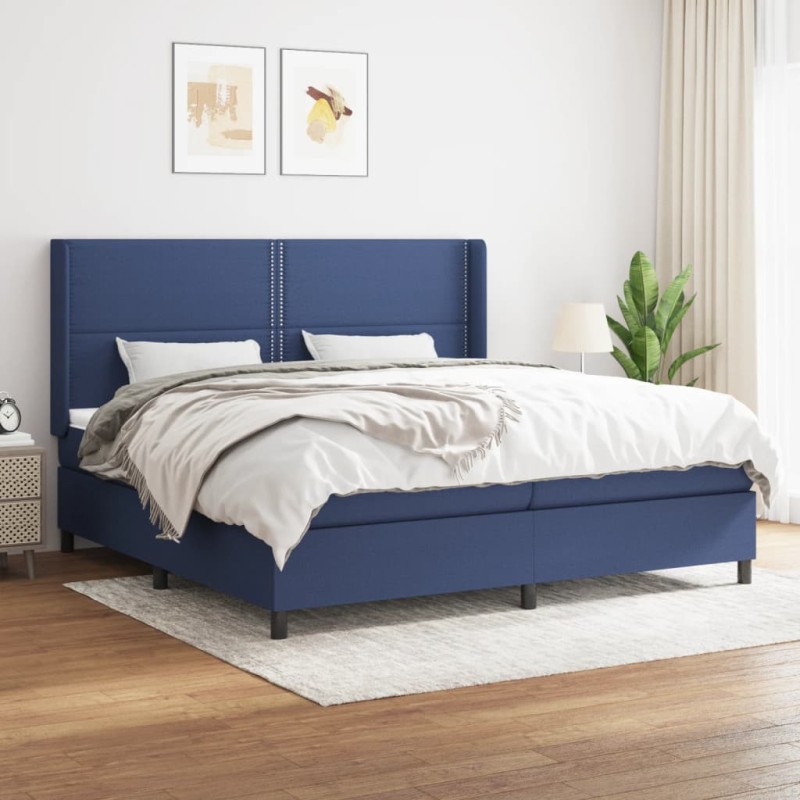 vidaXL Boxspringbett mit Matratze Blau 200x200 cm Stoff vidaXL Boxspringbett mit Matratze Blau 200x200 cm Stoff