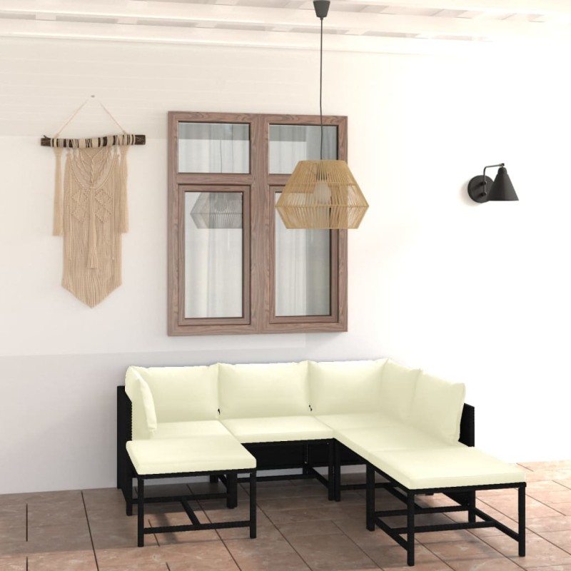 7-tlg. Garten-Lounge-Set mit Kissen Poly Rattan Schwarz 7-tlg. Garten-Lounge-Set mit Kissen Poly Rattan Schwarz