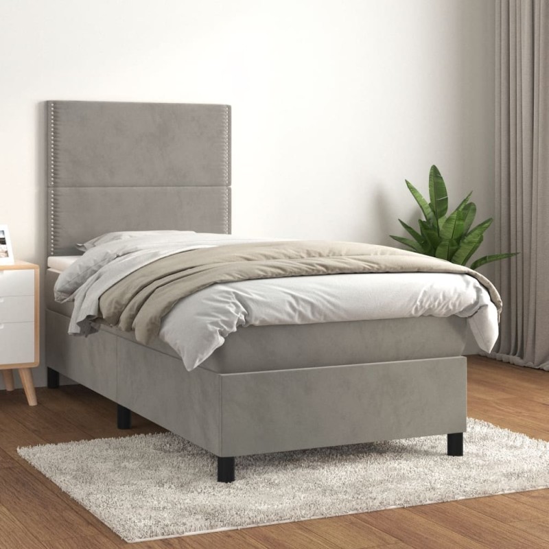vidaXL Boxspringbett mit Matratze Hellgrau 80x200 cm Samt vidaXL Boxspringbett mit Matratze Hellgrau 80x200 cm Samt