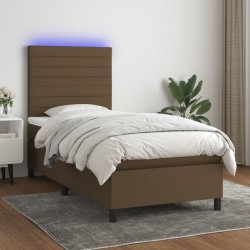 vidaXL Boxspringbett mit Matratze & LED Dunkelbraun 100x200 cm Stoff