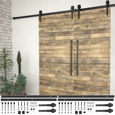 vidaXL Schiebetür-Beschlagsätze 2 Stk. 200 cm Stahl Schwarz
