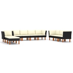 vidaXL 10-tlg. Garten-Lounge-Set mit Kissen Poly Rattan Schwarz