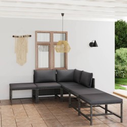 vidaXL 6-tlg. Garten-Lounge-Set mit Kissen Poly Rattan Grau