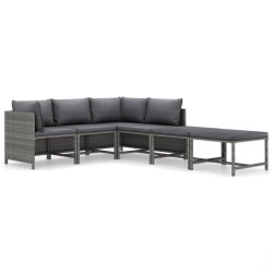 vidaXL 6-tlg. Garten-Lounge-Set mit Kissen Poly Rattan Grau