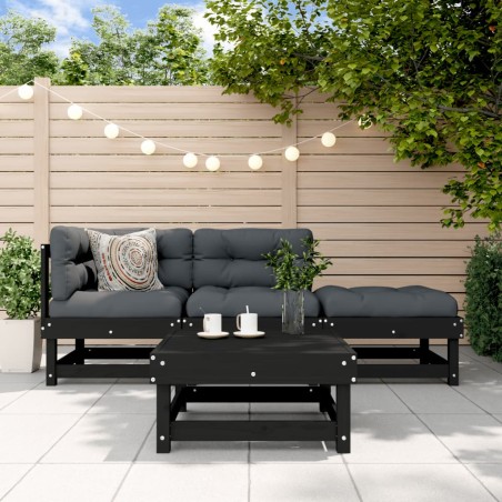 vidaXL 4-tlg. Garten-Lounge-Set Schwarz Massivholz Kiefer