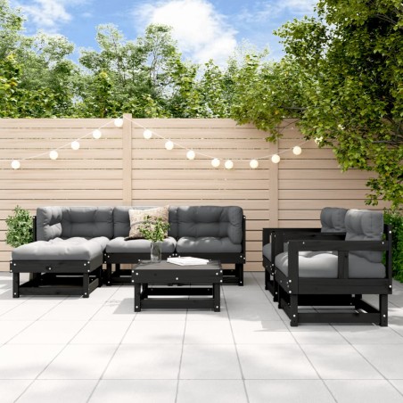 vidaXL 7-tlg. Garten-Lounge-Set Schwarz Massivholz Kiefer