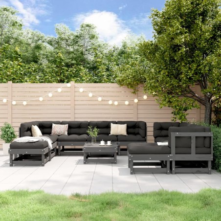 vidaXL 11-tlg. Garten-Lounge-Set Grau Massivholz Kiefer