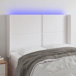vidaXL LED Kopfteil Weiß 147x16x118/128 cm Kunstleder