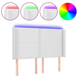vidaXL LED Kopfteil Weiß 147x16x118/128 cm Kunstleder