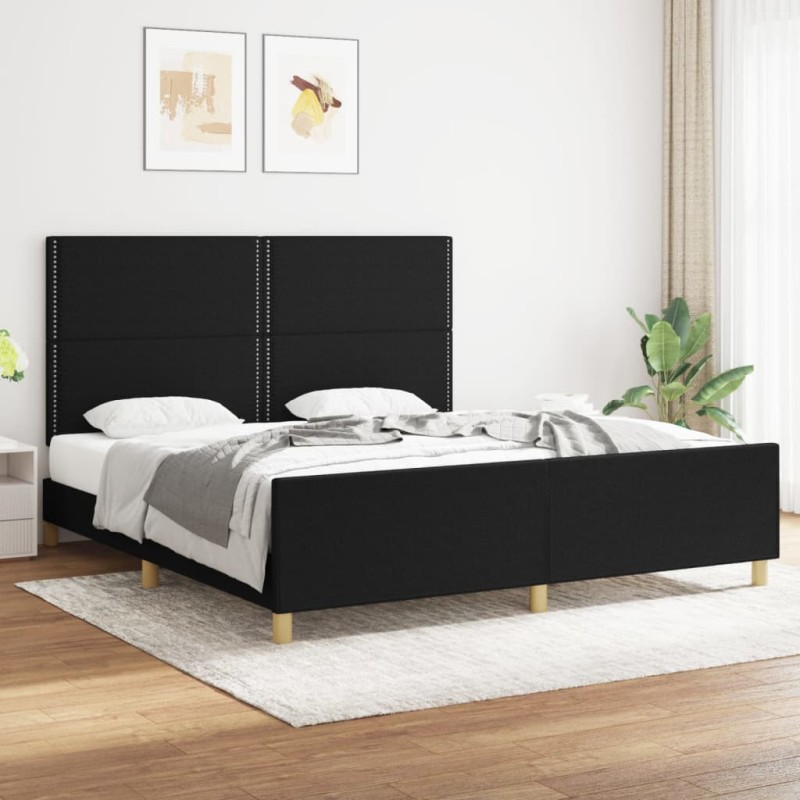 vidaXL Bettgestell mit Kopfteil Schwarz 180x200 cm Stoff vidaXL Bettgestell mit Kopfteil Schwarz 180x200 cm Stoff