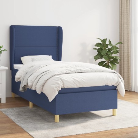 vidaXL Boxspringbett mit Matratze Blau 90x190 cm Stoff