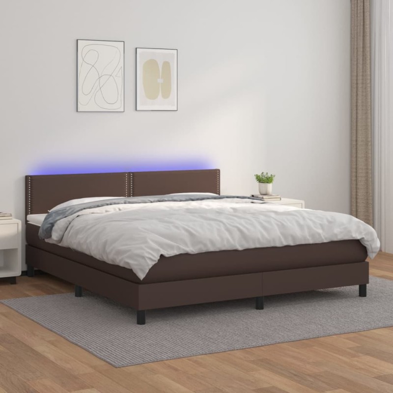 vidaXL Boxspringbett mit Matratze & LED Braun 180x200 cm Kunstleder vidaXL Boxspringbett mit Matratze & LED Braun 180x200 cm Kunstleder