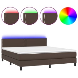 vidaXL Boxspringbett mit Matratze & LED Braun 180x200 cm Kunstleder
