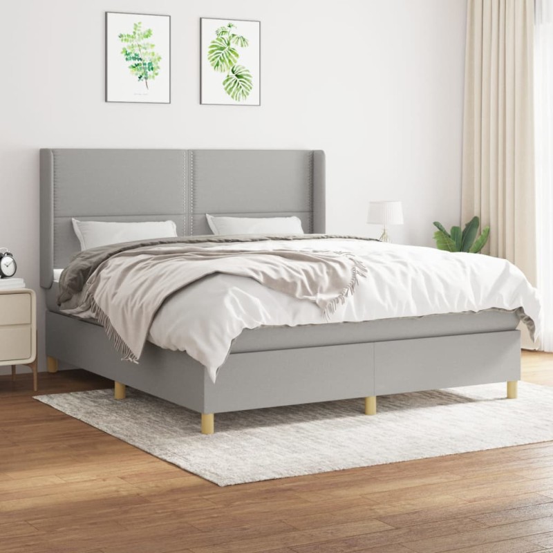 vidaXL Boxspringbett mit Matratze Hellgrau 180x200 cm Stoff vidaXL Boxspringbett mit Matratze Hellgrau 180x200 cm Stoff