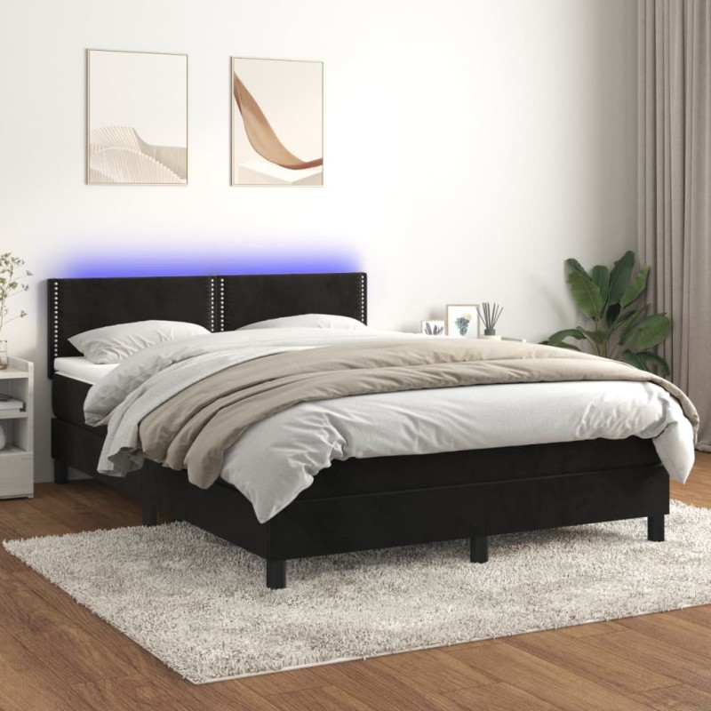 vidaXL Boxspringbett mit Matratze & LED Schwarz 140x190 cm Samt vidaXL Boxspringbett mit Matratze & LED Schwarz 140x190 cm Samt
