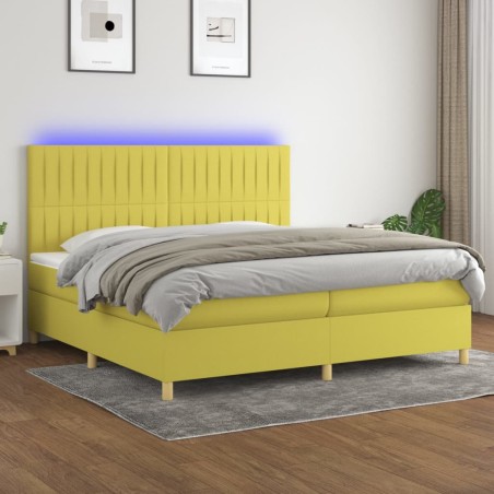 vidaXL Boxspringbett mit Matratze & LED Grün 200x200 cm Stoff