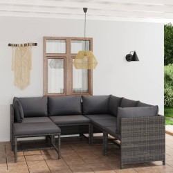 vidaXL 6-tlg. Garten-Lounge-Set mit Kissen Poly Rattan Grau