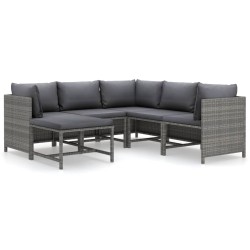 vidaXL 6-tlg. Garten-Lounge-Set mit Kissen Poly Rattan Grau