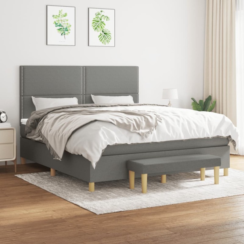 vidaXL Boxspringbett mit Matratze Dunkelgrau 160x200 cm Stoff vidaXL Boxspringbett mit Matratze Dunkelgrau 160x200 cm Stoff