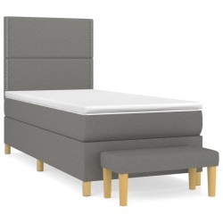 vidaXL Boxspringbett mit Matratze Dunkelgrau 90x200 cm Stoff