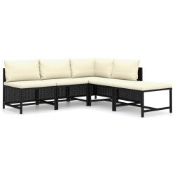 vidaXL 5-tlg. Garten-Lounge-Set mit Kissen Poly Rattan Schwarz