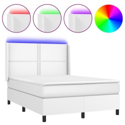 vidaXL Boxspringbett mit Matratze & LED Weiß 140x200 cm Kunstleder