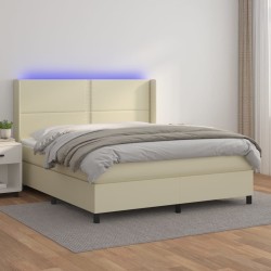 vidaXL Boxspringbett mit Matratze & LED Creme 180x200 cm Kunstleder