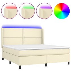 vidaXL Boxspringbett mit Matratze & LED Creme 180x200 cm Kunstleder