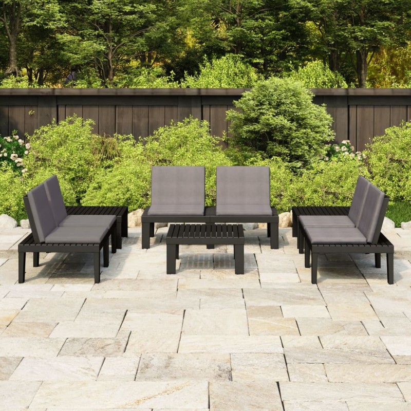6-tlg. Garten-Lounge-Set mit Auflagen Kunststoff Grau 6-tlg. Garten-Lounge-Set mit Auflagen Kunststoff Grau