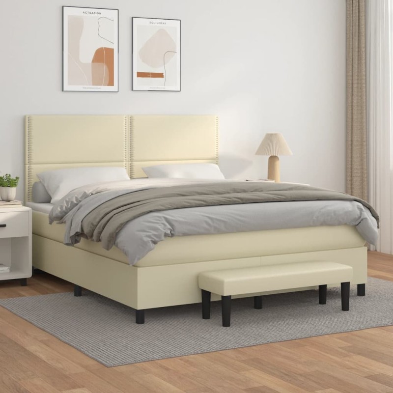 vidaXL Boxspringbett mit Matratze Creme 160x200 cm Kunstleder vidaXL Boxspringbett mit Matratze Creme 160x200 cm Kunstleder